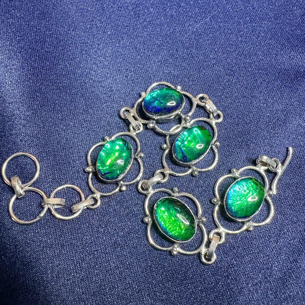 Bracelet Australian Opal Silver Adjustable Colorful Bold Statement - Picture 4 of 6